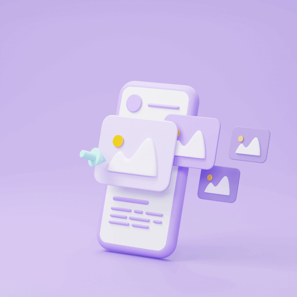 A graphic with a purple background with an animated phone icon.